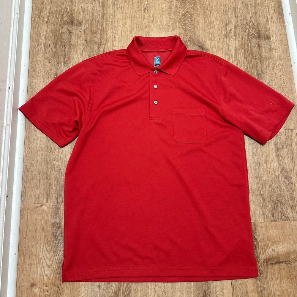 PGA Tour | Men's Airflux Red Short Sleeve Pocket Mesh Polo Shirt, Size L